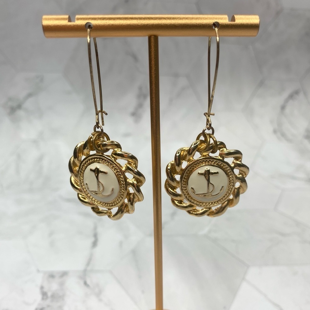Nautical Dangling Earrings Vintage Gold Color